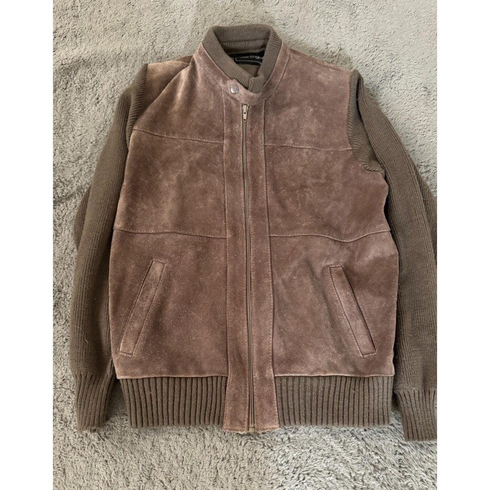 Peter England Cowhide Leather Jacket Mens M Brown Vintage Sweater Arms Taiwan